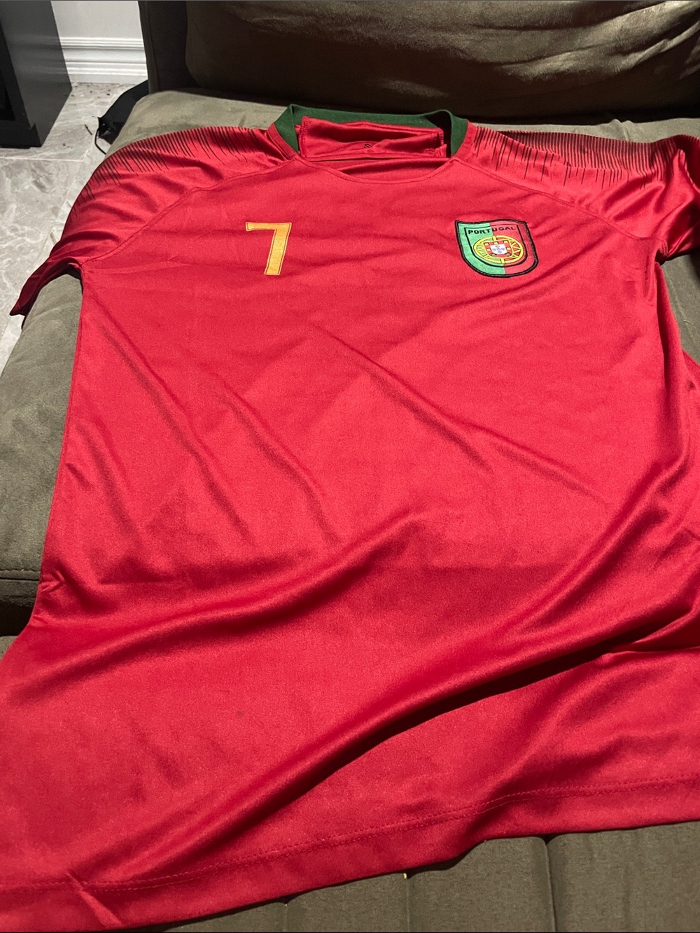 Adult Red Portugal-Style Soccer Jersey with Number 7